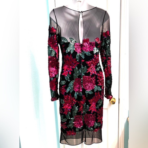 $699 BADGLEY MISCHKA Collection Sequined Sheath Evening Cocktail Party Dress - Picture 4 of 10